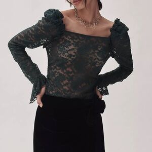 NWT Anthropologie Elegant Lace Green Top